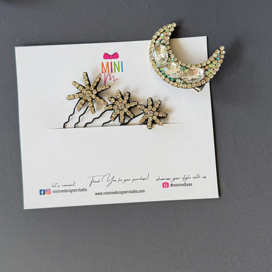 Celestial Sparkle Hair Pin Set – Moon & Stars