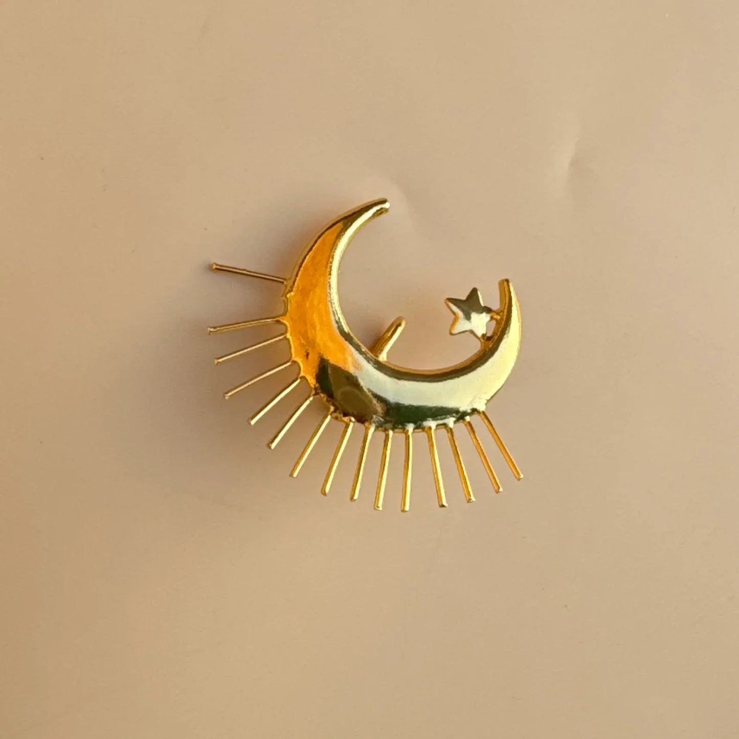Golden Crescent Moon & Star Hair Pin