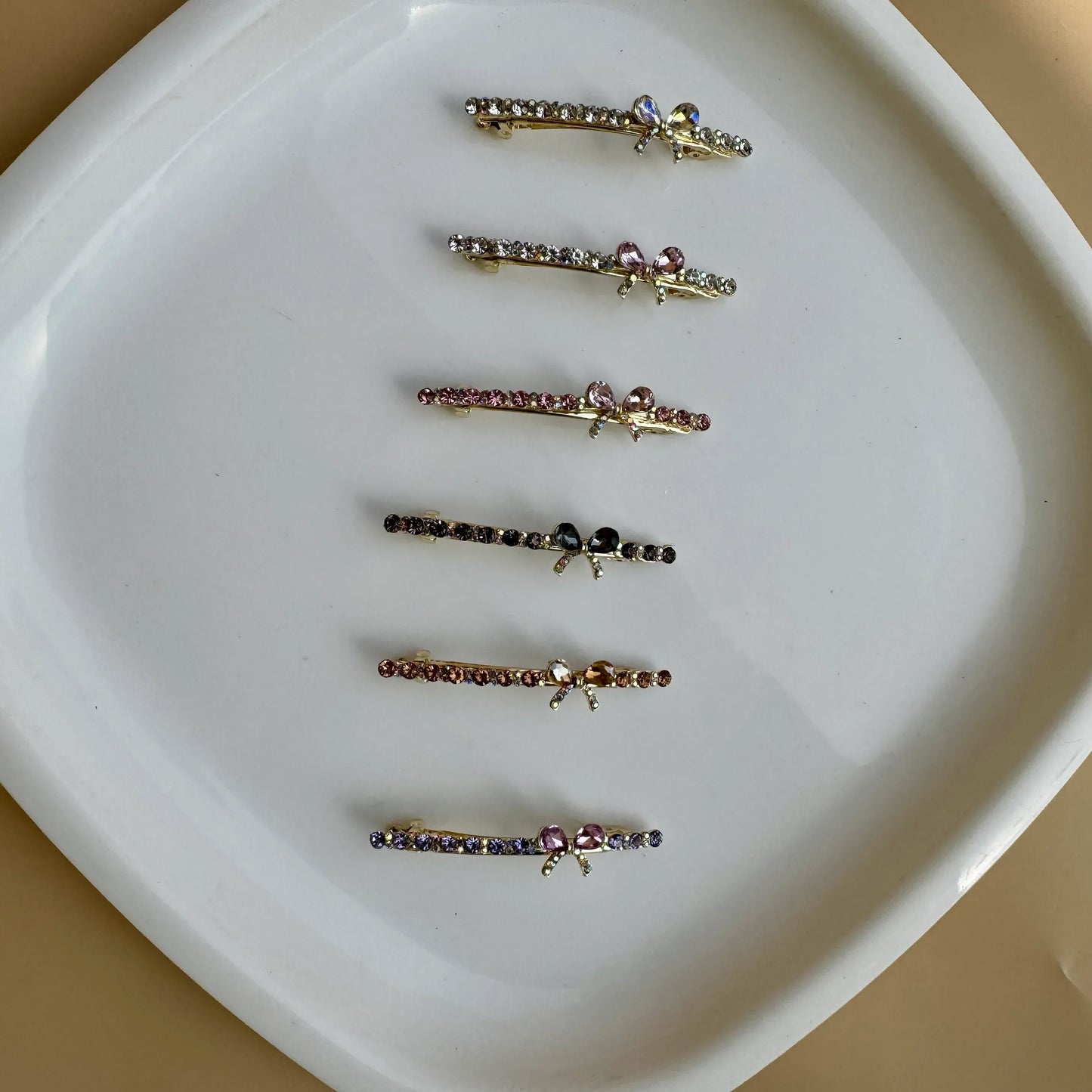 Crystal Gemline & Bow Barrette Clips (6 Color Options)