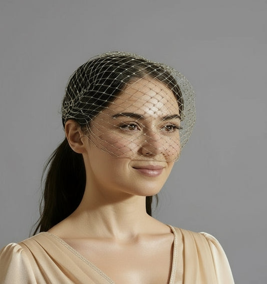 Golden Birdcage Face Veil Fascinator