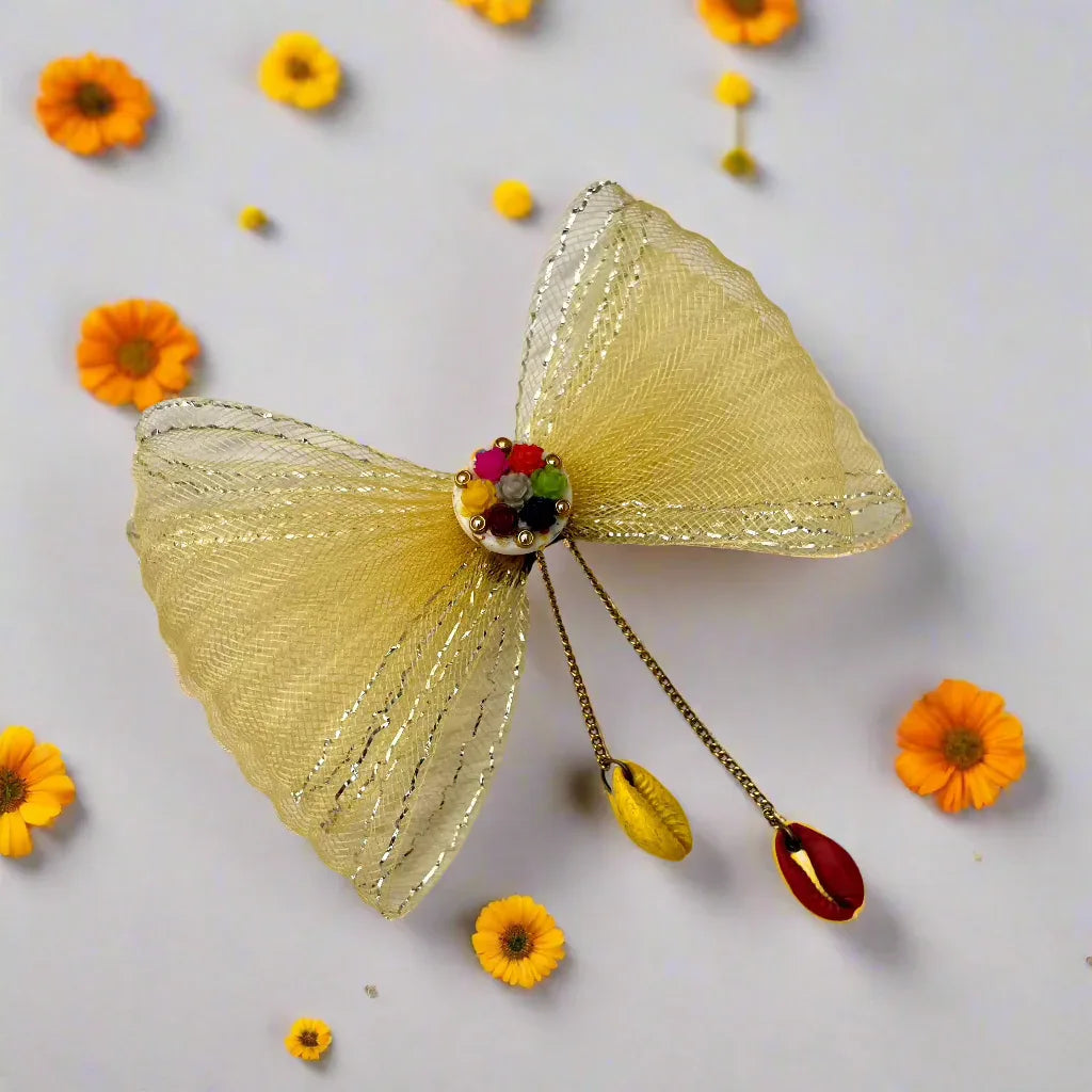 Yellow Festive Bow Hair Clip for Haldi Wedding Chic Look