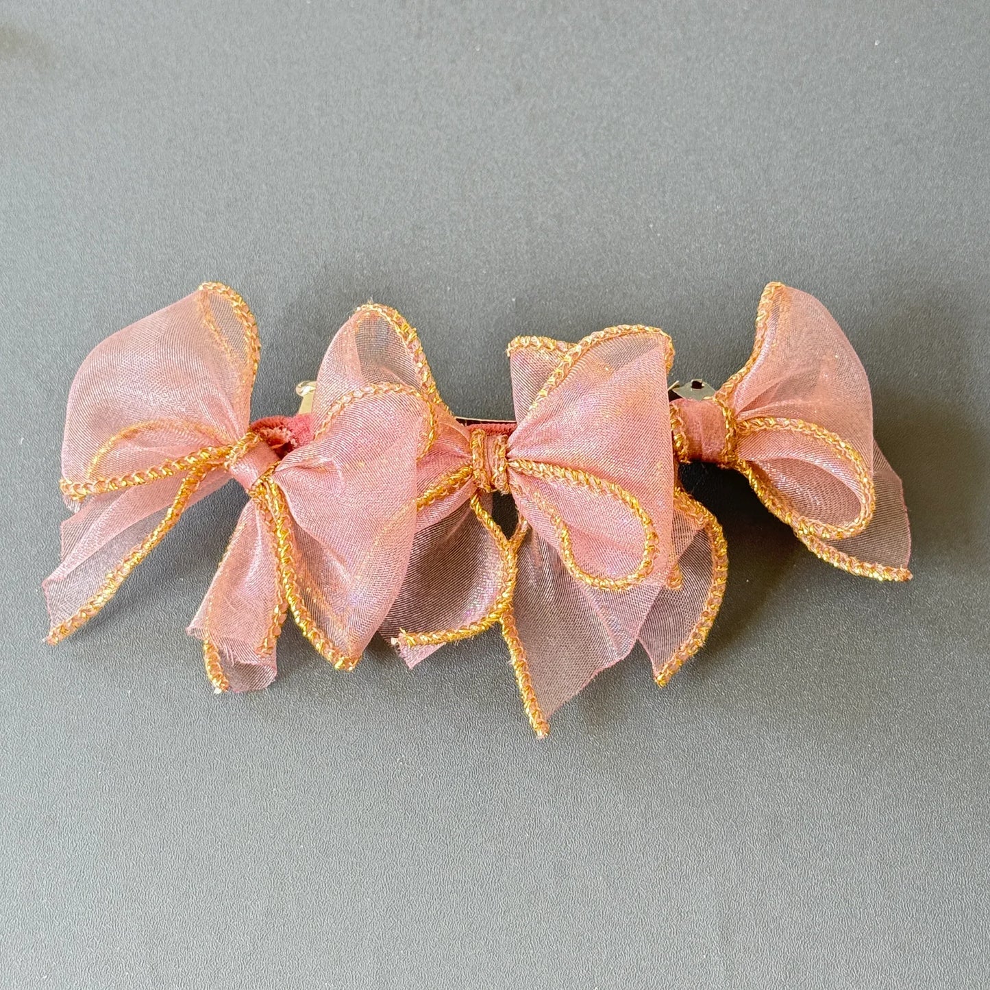 Blush Pink Triple Bow Barrette Hair Clip