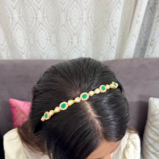 Green Kundan Hairband | Traditional Bridal Hair Accessory for Festive Looks