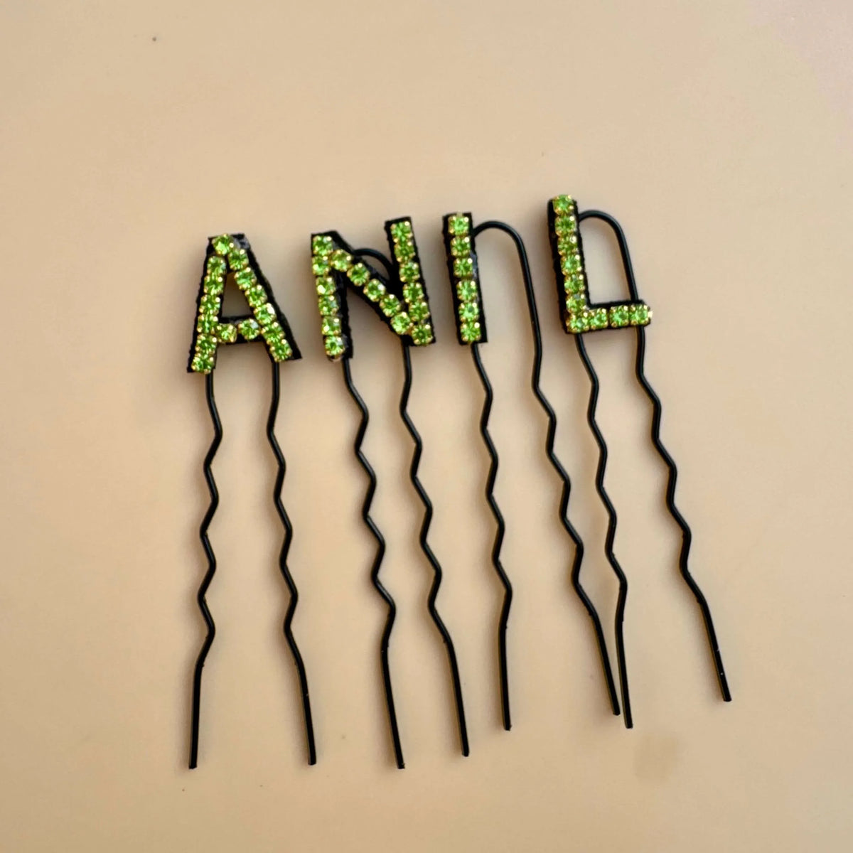 Custom Name Green Crystal Letter Clips (Small)