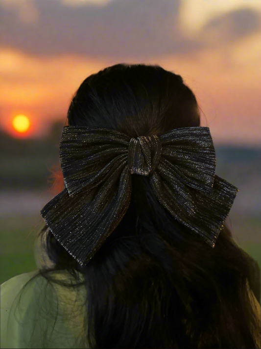 Starry Night Glamour Black Knotted Tail Bow Hair Clip
