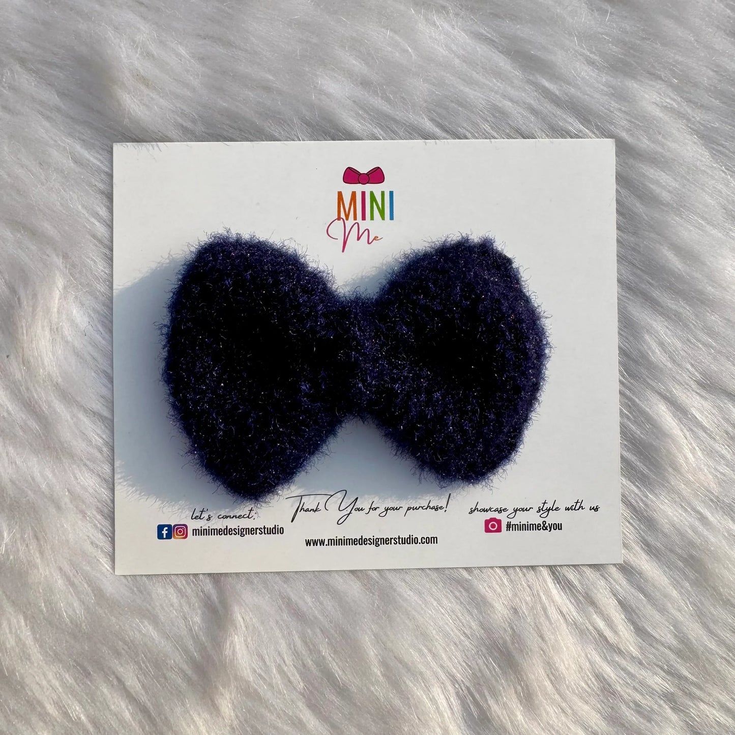 Navy Blue Knitted Bow Hair Clip