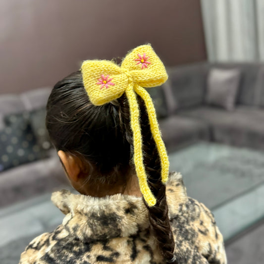Knitted Yellow Long Tail Bow Clip