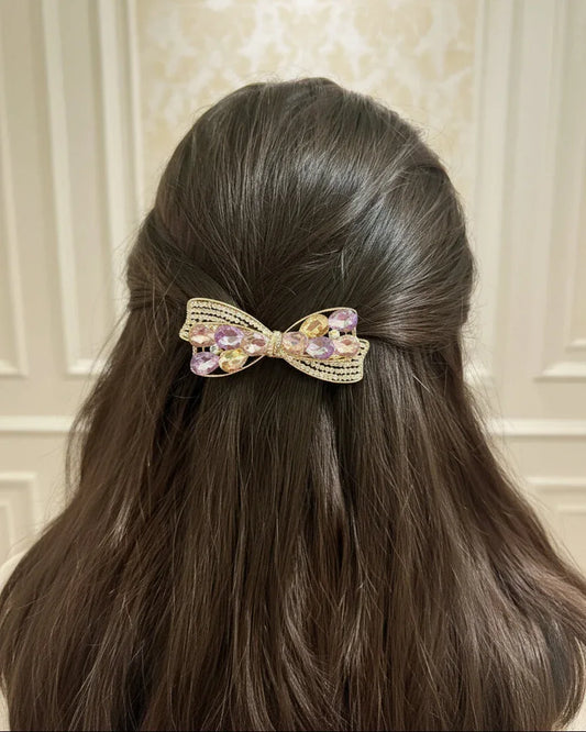 Lilac Luxe Crystal Bow Barrette Clip