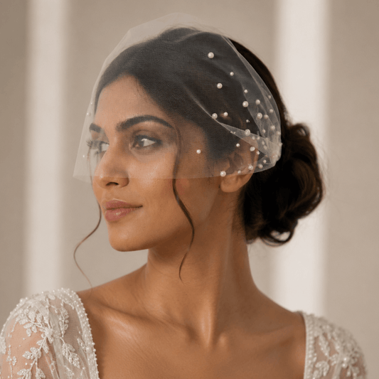White French Net Pearl Veil