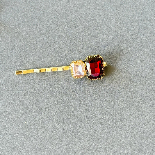 Gem Duo Bobby Hair Pin - Red & Pink