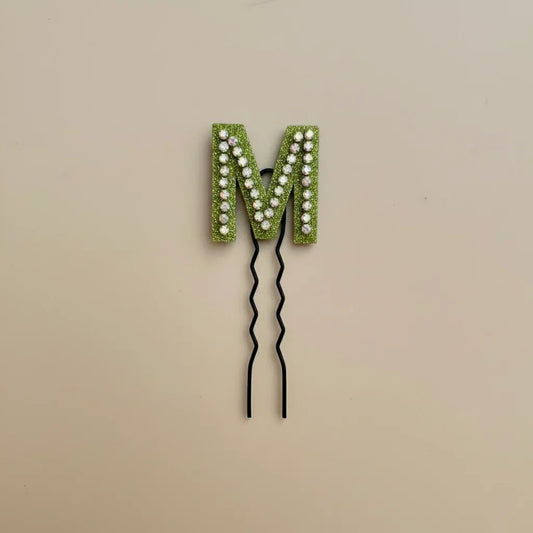 Pastel Green Crystal Luxe Letter Hair Pin