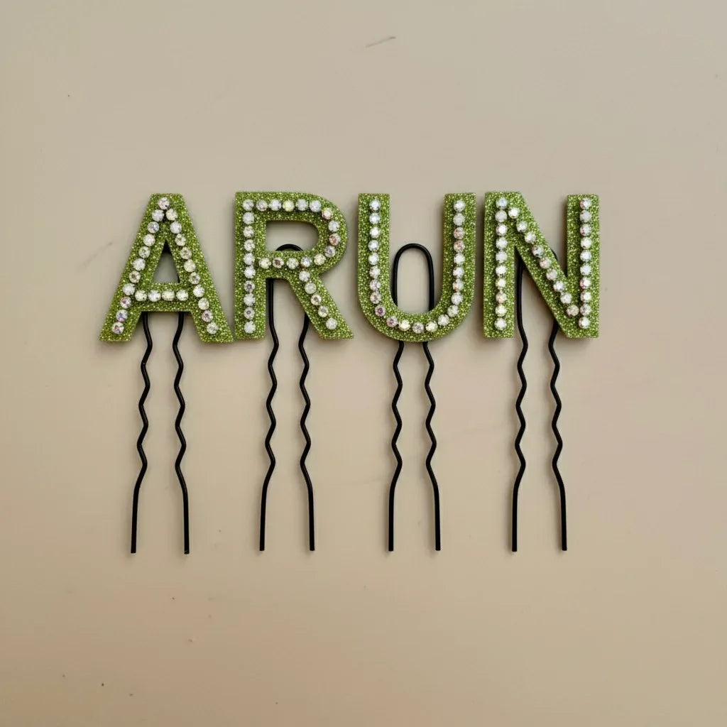 Pastel Green Crystal Luxe Letter Hair Pin