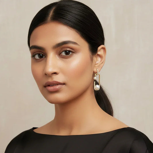 Gold-Plated Pearl Beaded Brass Drop Earrings - Nisha Gera