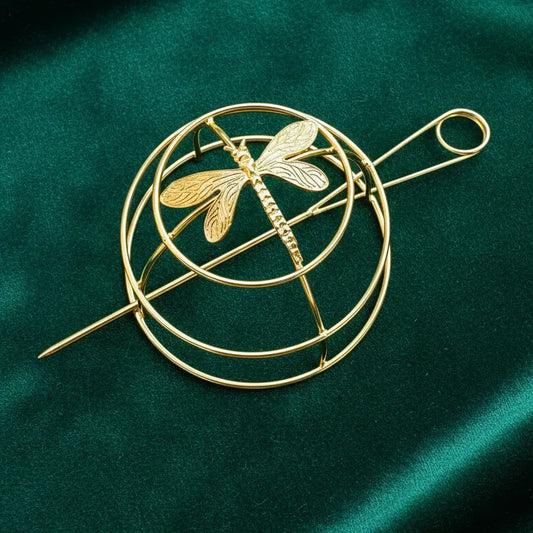 Gold bun cage with hairpin - dragonfly design