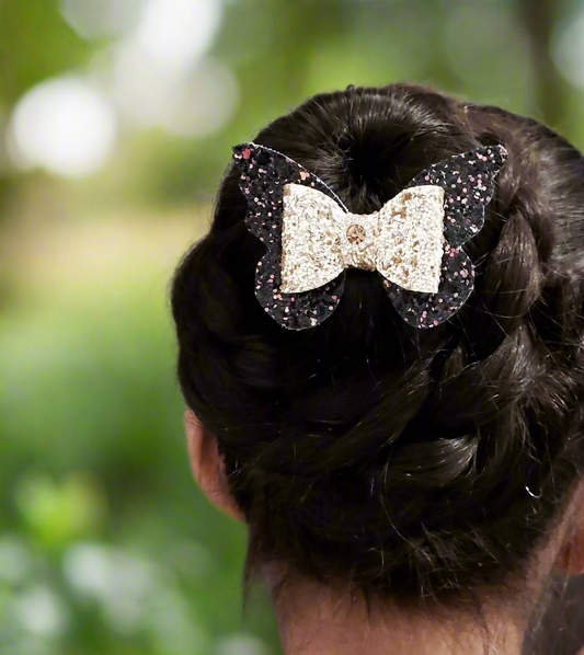 Black & Gold Butterfly Bow Hair Clip