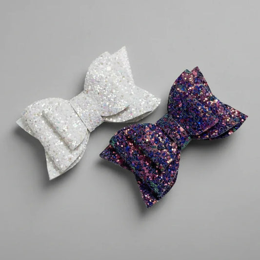 White and Multicolor glitter bow clips