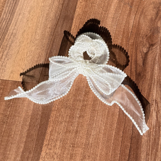 Ivory Pearl-Trimmed Bow Scrunchie