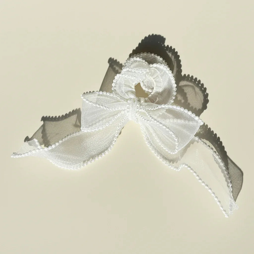 Ivory Pearl-Trimmed Bow Scrunchie
