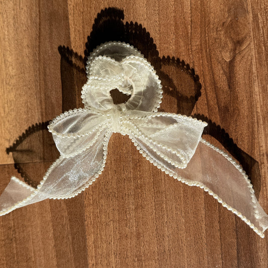Ivory Pearl-Trimmed Bow Scrunchie
