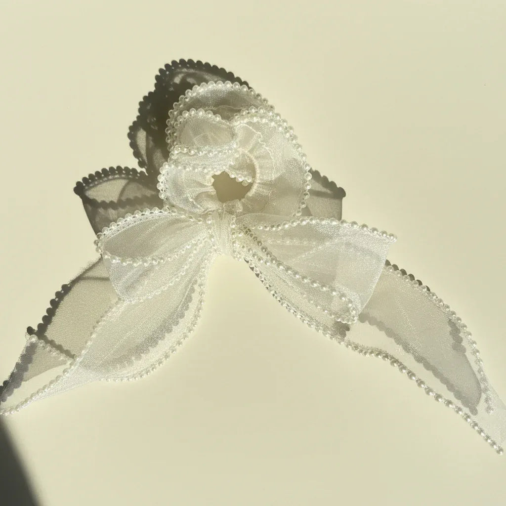 Ivory Pearl-Trimmed Bow Scrunchie