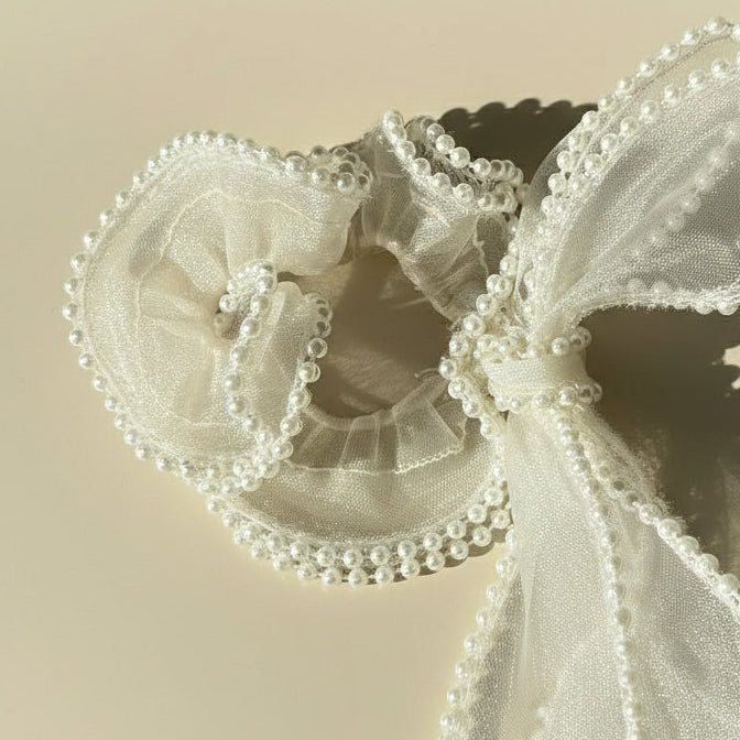 Ivory Pearl-Trimmed Bow Scrunchie