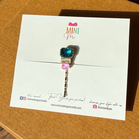 Triple Gem Bobby Hair Pin – Teal & Pink