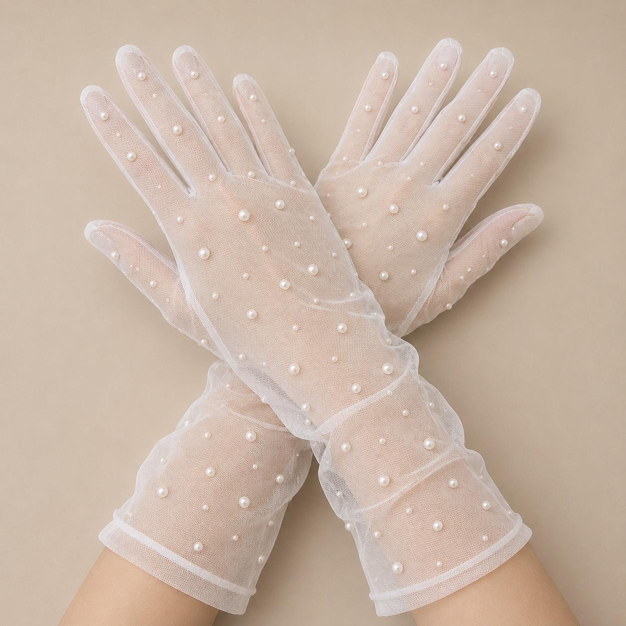 Pearlveil White Pearl Mesh Gloves