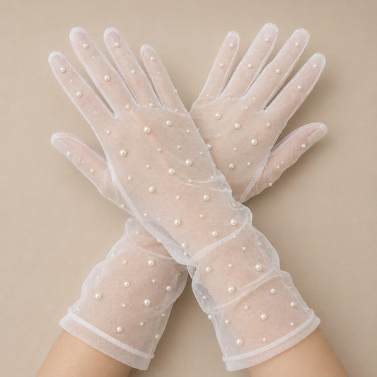 Pearlveil White Pearl Mesh Gloves