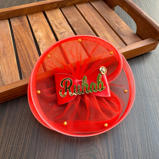 Red Fascinator with Personalised Name Bow | Custom Gift for her
