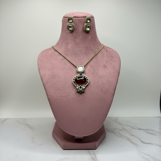 Regal Ruby & Kundan Pendant Necklace & Earrings Set