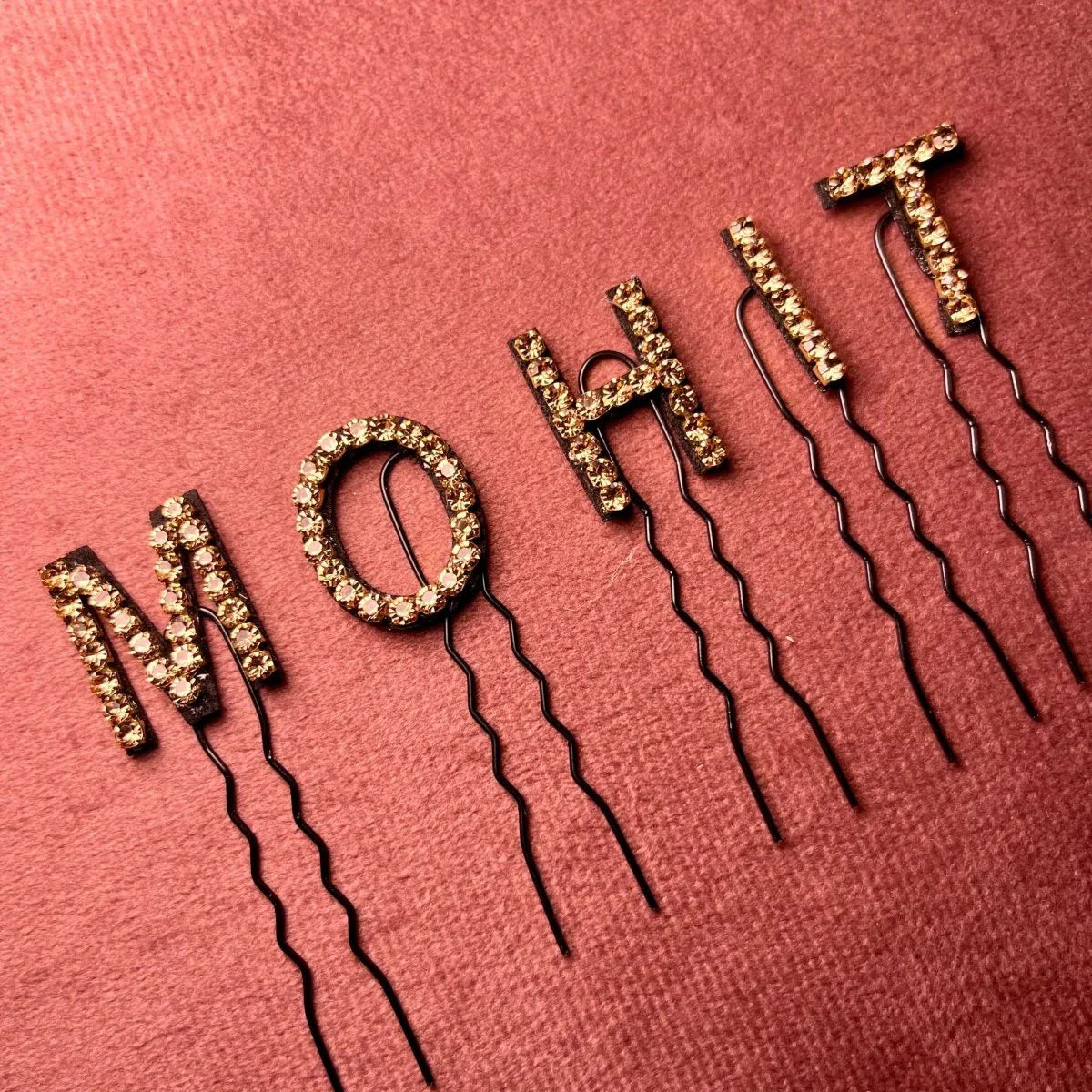 Custom Name Champagne gold Crystal Letter Clips