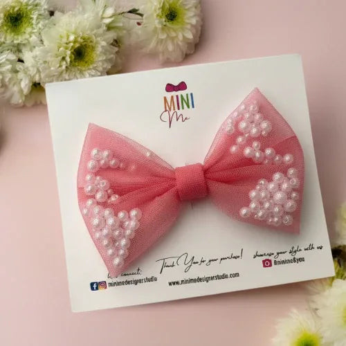 Pink Pearl Shaker Bow Hair Clip