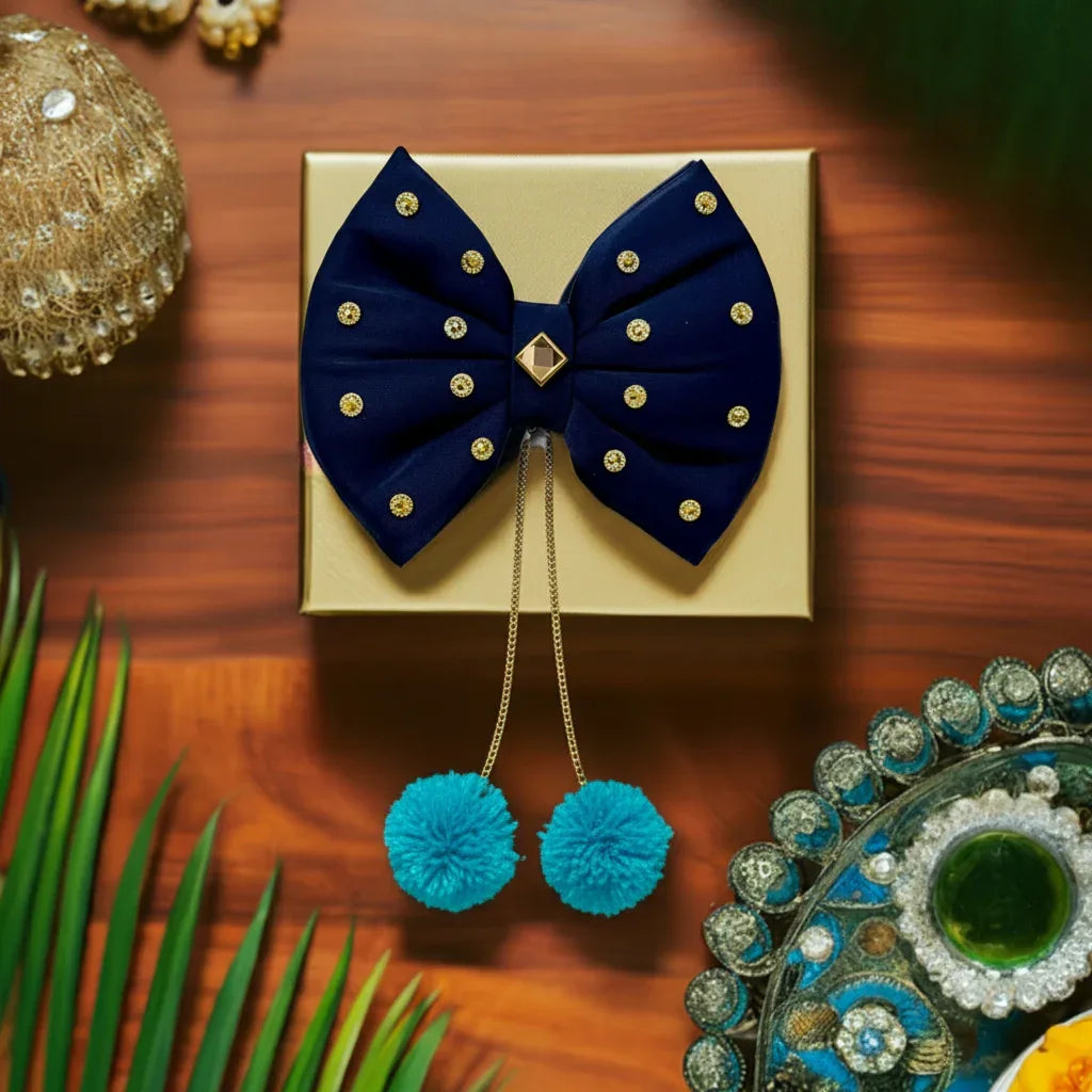 Blue Bow Festive Hair Clip for Diwali, Navratri, Garba