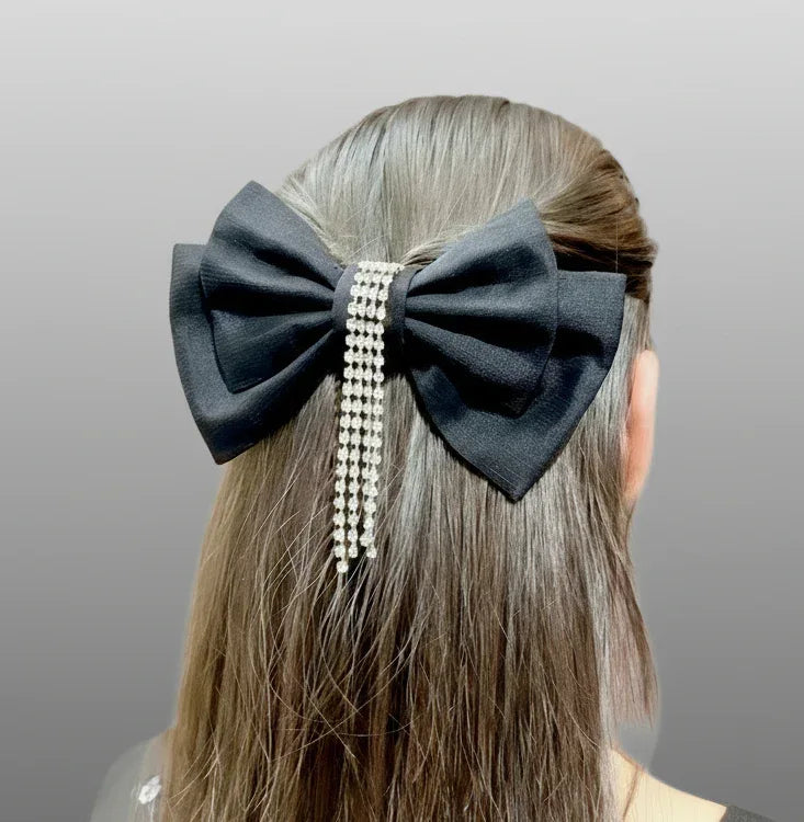 Midnight Jewel Silk Black Bow Hair Clip for a Party Look