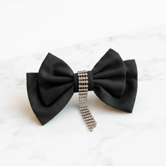 Midnight Jewel Silk Black Bow Hair Clip