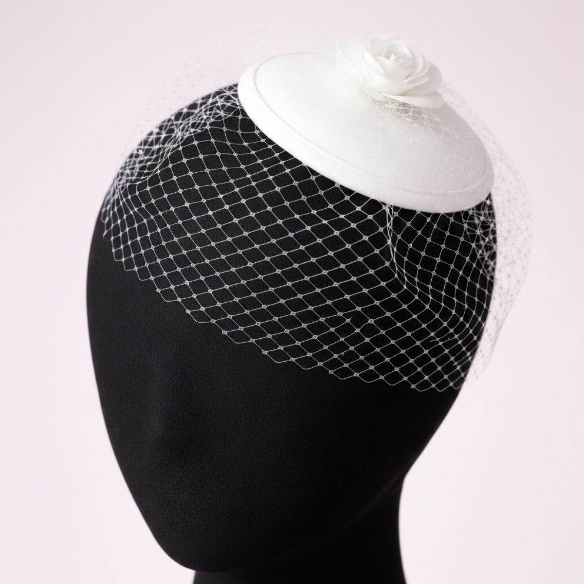 Rosaline White Rose Fascinator with Birdcage Veil