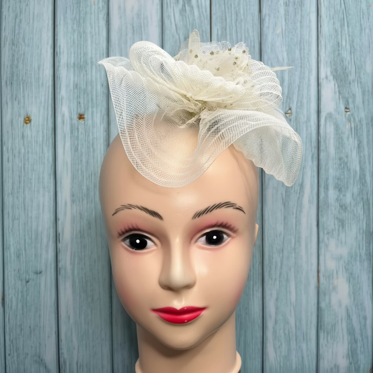 Chic Ivory Twisted Veil Fascinator