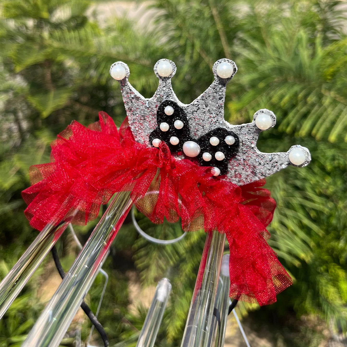 Red Ruffled Birthday Party Crown Minnie Bow Headband