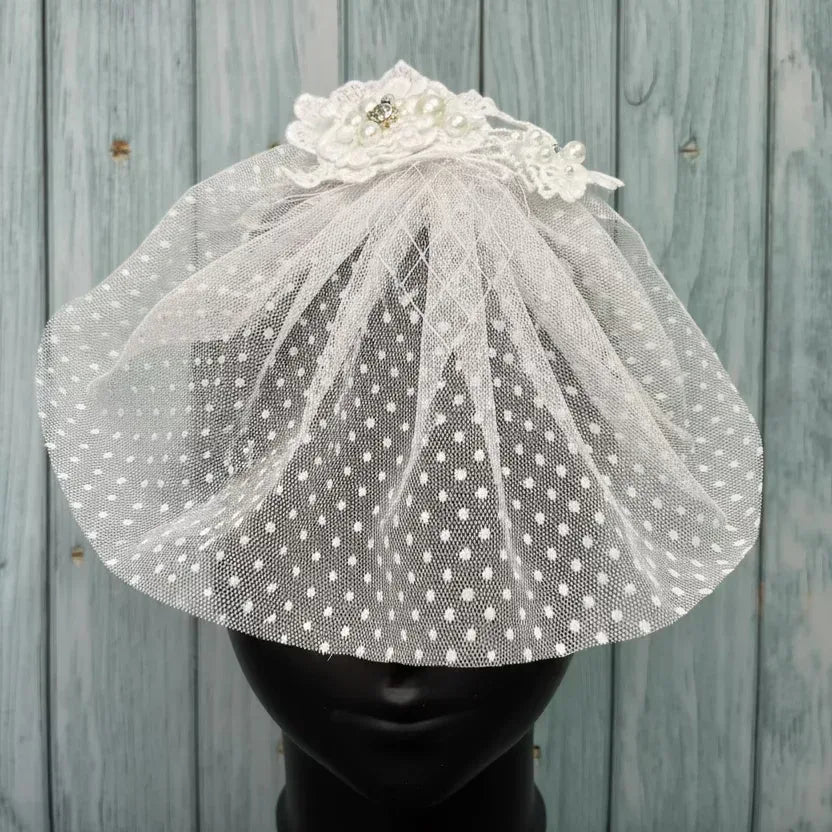 White Polka Dots Veil Fascinator