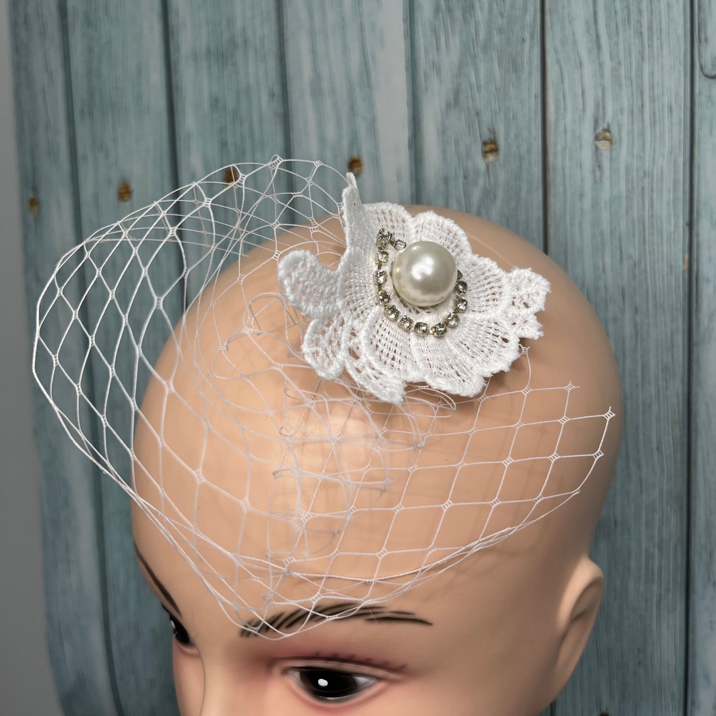 White Bridal Pearl Birdcage Veil | Cocktail Party Veil