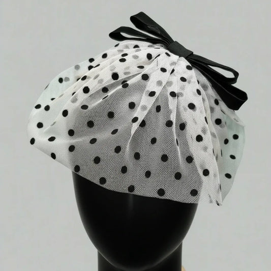 Black and White polka dot vintage veil fascinator hair clip