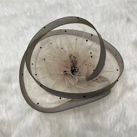 Twisted Warm Gray Fascinator with Black Pearls | Birthday Accessories