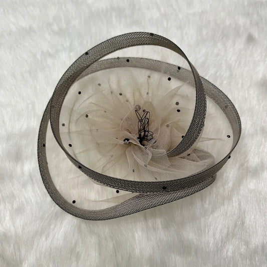 Twisted Warm Gray Fascinator with Black Pearls | Birthday Accessories