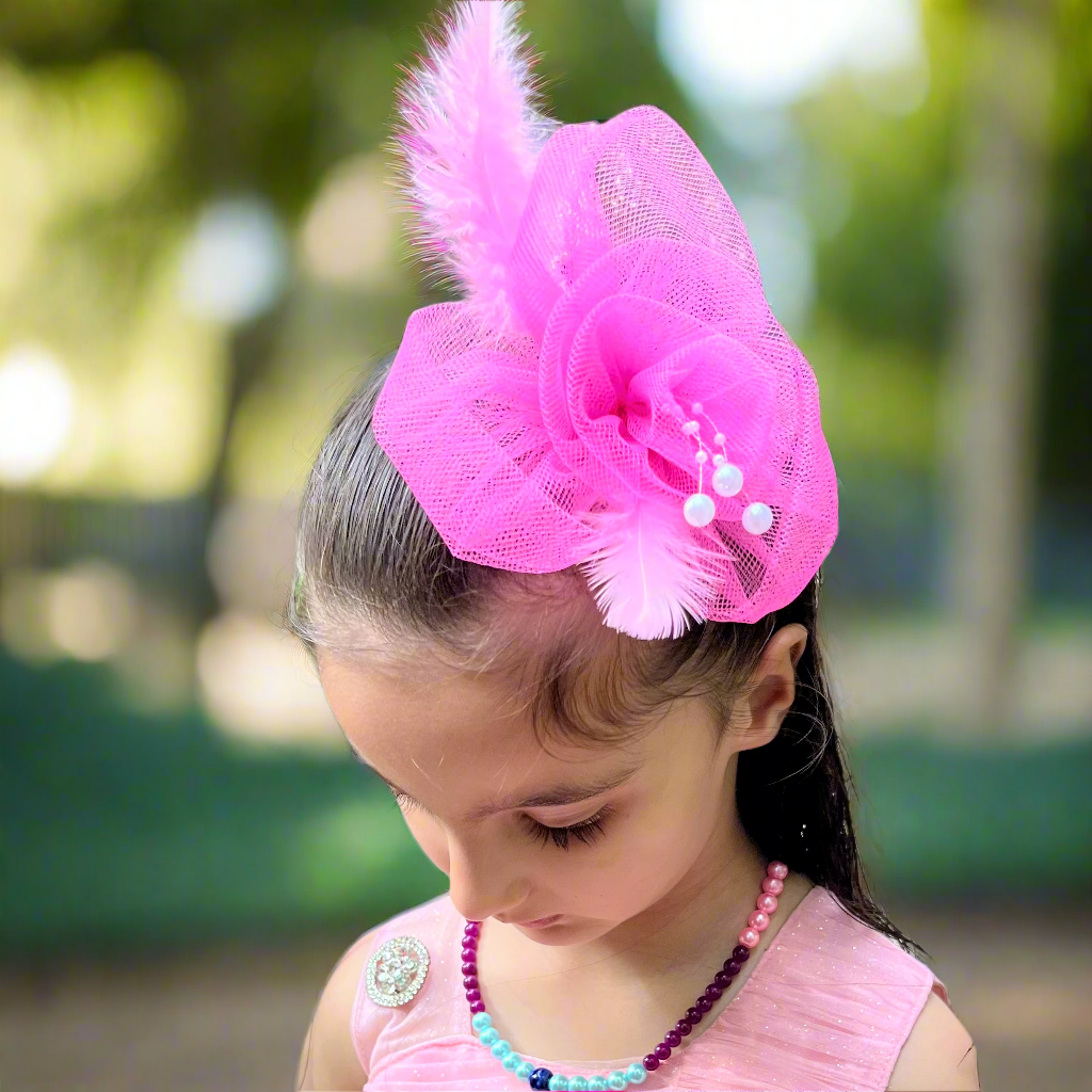 Pink Net and Feather Fascinator Hair Clip