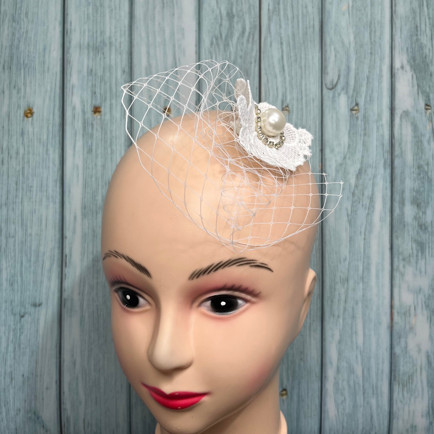 White Bridal Pearl Birdcage Veil