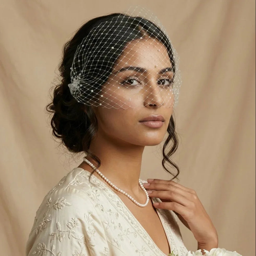 Vintage White Bridal Veil Hair Accessory Bridal Mini Birdcage Veil With Minimalist Floral Fascinator  main image 2