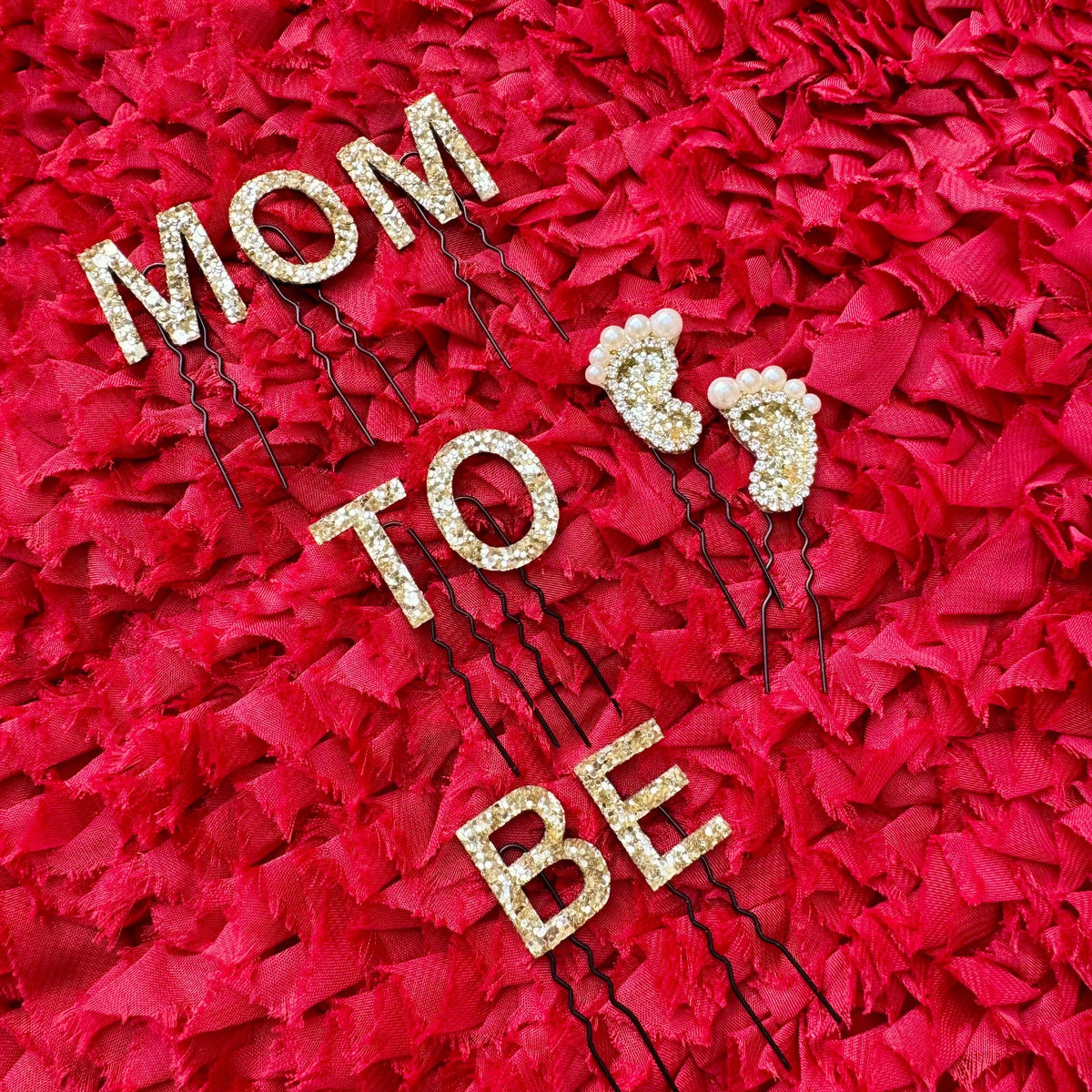“Mom To Be” Hair Pin Set with Baby Feet