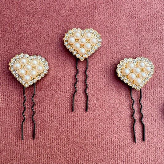 Pearl Cluster Heart Hair Pin Set