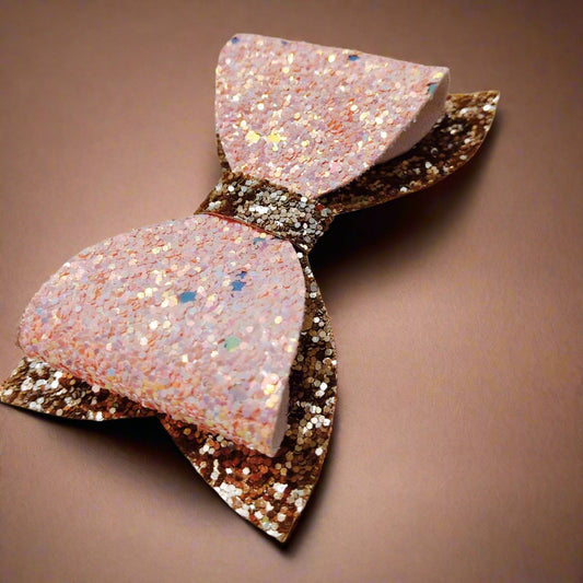 Gold and Pink Glitter Hair Bow Clip | Designer Hair Accessories for Kids and Girls