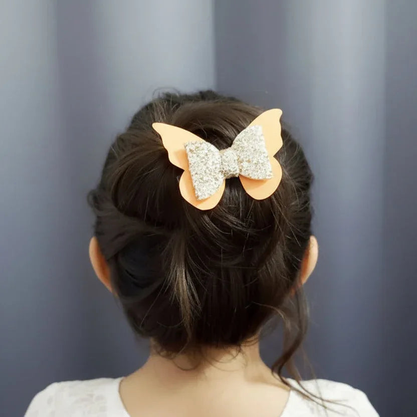 Orange and Gold Butterfly Bow Hair Clip | Designer Hair Accessories for Kids and Girls